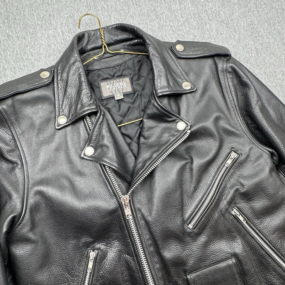 Wilsons Leather Lined Motorcycle Biker Jacket Black Men's Sz M Asymmetrical Zip
